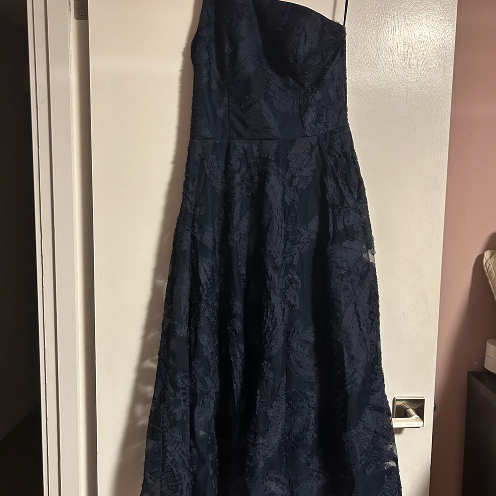 Elegant Navy Over the Shoulder Lace Dress